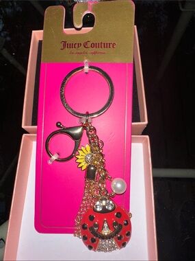 Juicy Couture Red Ladybug Key & Card Holder Charm with Gold Accents